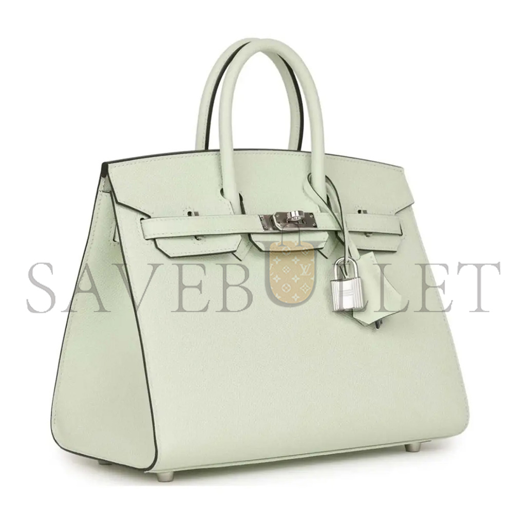 HERMÈS BIRKIN 25 SWIFT LEATHER BUBBLE GREEN SILVER BUCKLE BAG H049362CK01 (25*20*13cm)